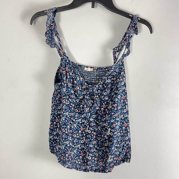 Hollister Tops - Hollister floral ruffle sleeve tank top navy